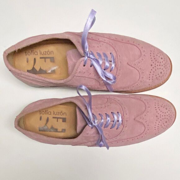 Sofia Luzon Pink Suede Brogues Oxfords Shoes EU 37 US 6.5 Spain Lace-up Handmade - Picture 4 of 9